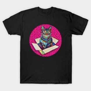 Psychedelic 80s Hot Pink Cat Sticker T-Shirt